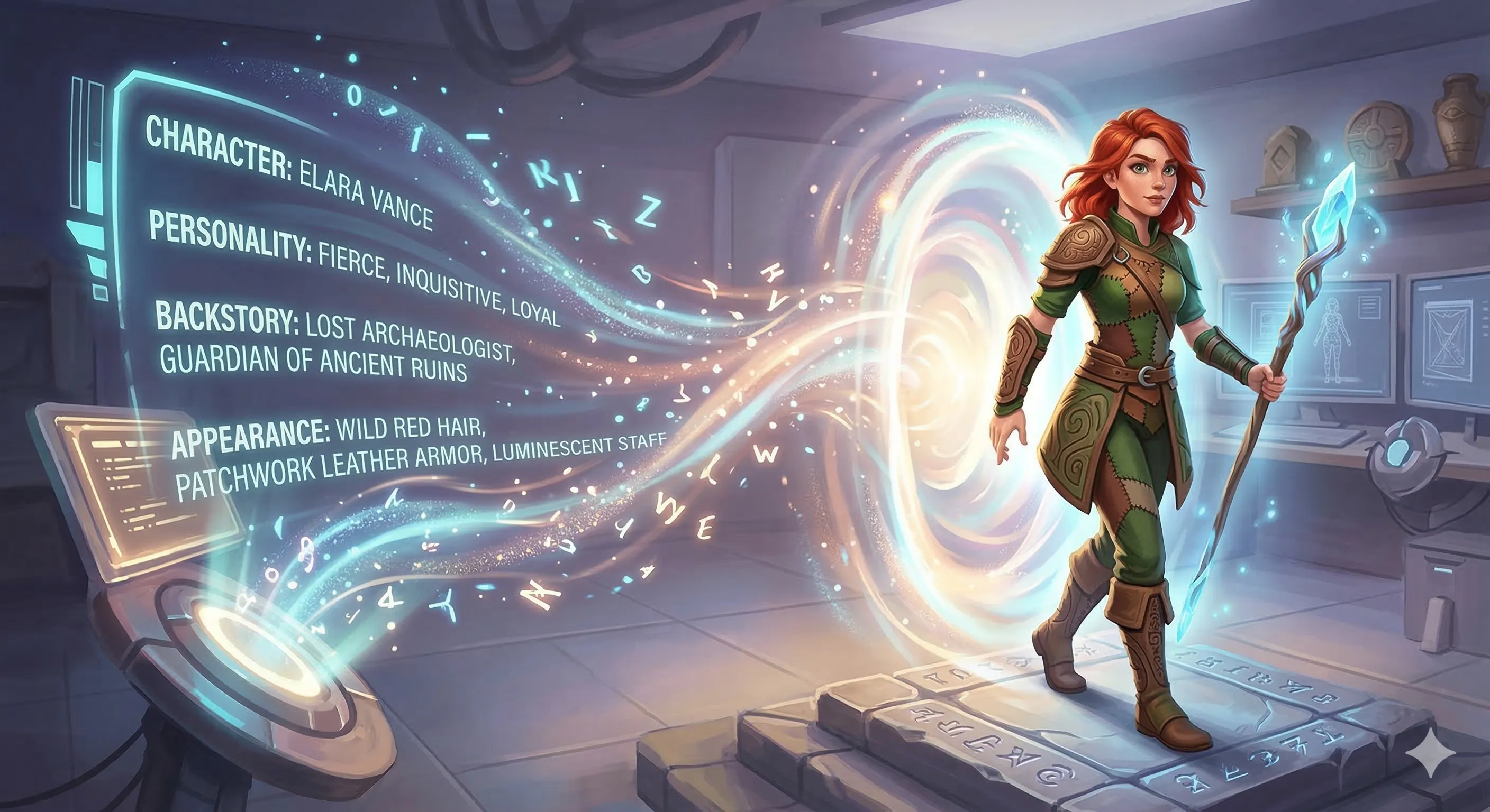 AI character image generator creating a character from a text prompt