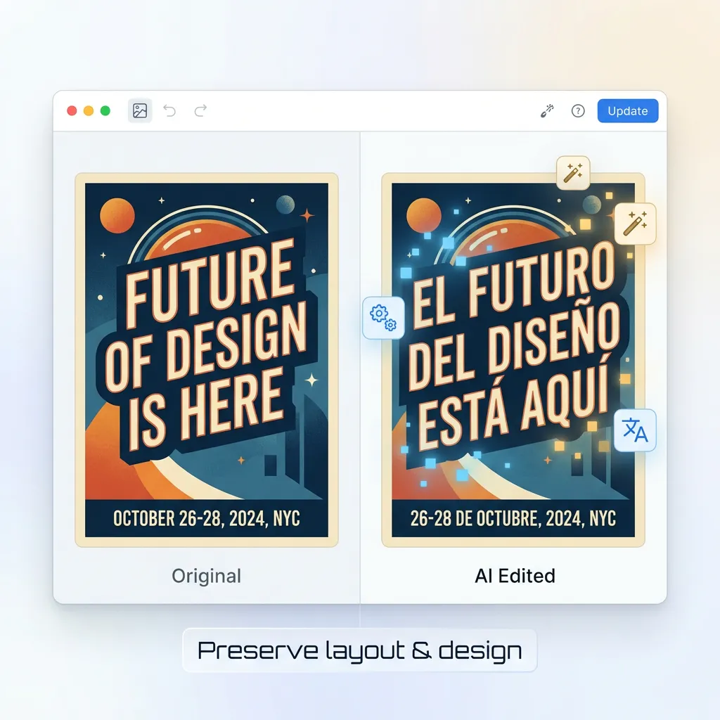 AI Image Translator preserving layout while changing text in an image
