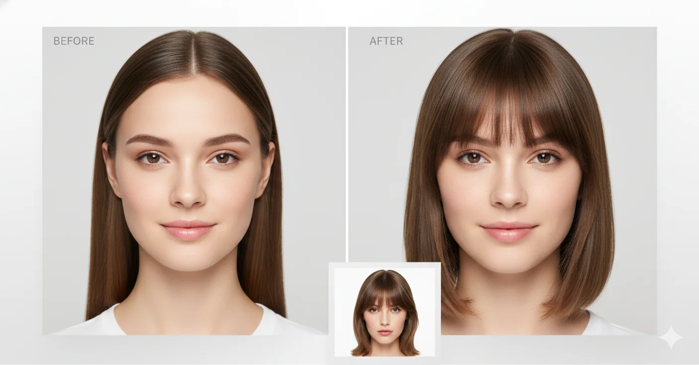 AI Bangs Filter adding curtain bangs
