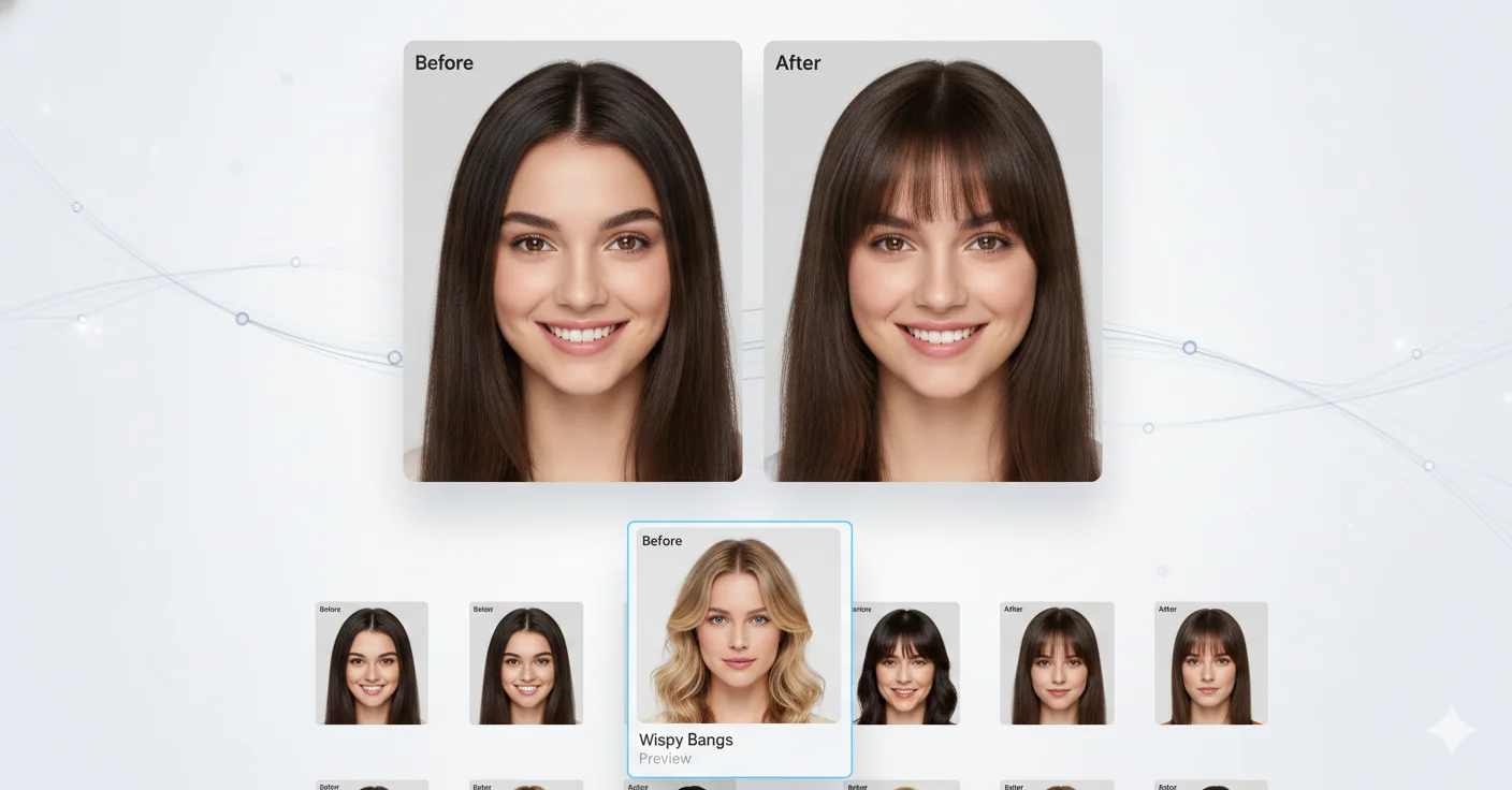 AI Bangs Filter adding wispy bangs