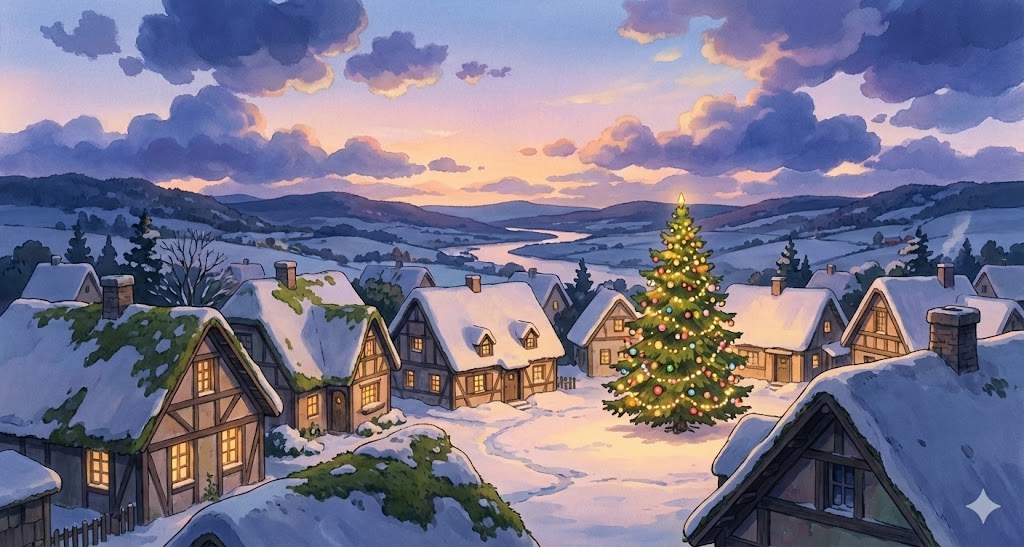 A magical Christmas village in Ghibli style