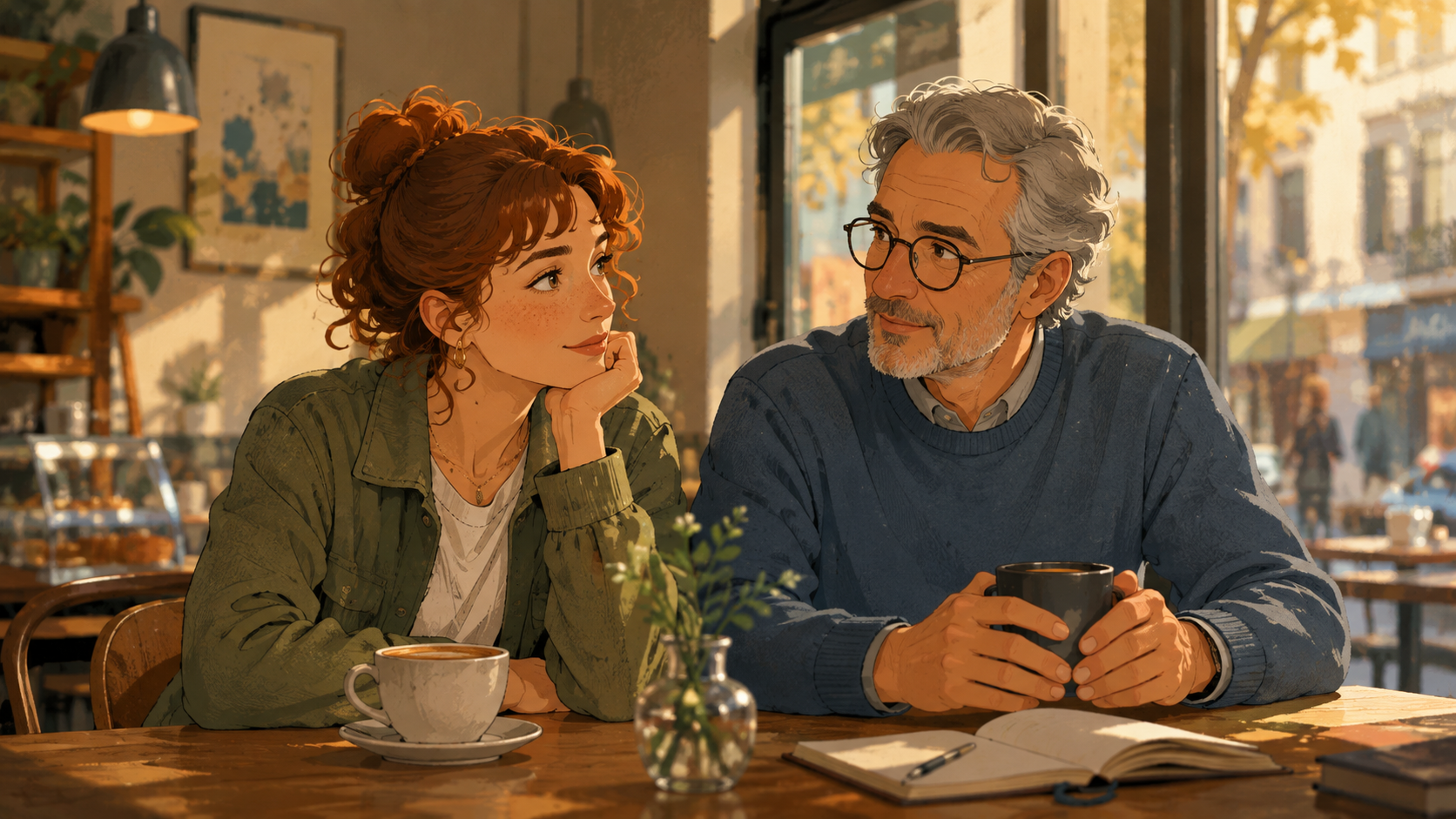 Un ejemplo en 16:9 de consistencia multipersonaje, que muestra dos personajes distintos renderizados en el mismo estilo visual a lo largo de una escena, una de las mejoras de Nano Banana 2.1.