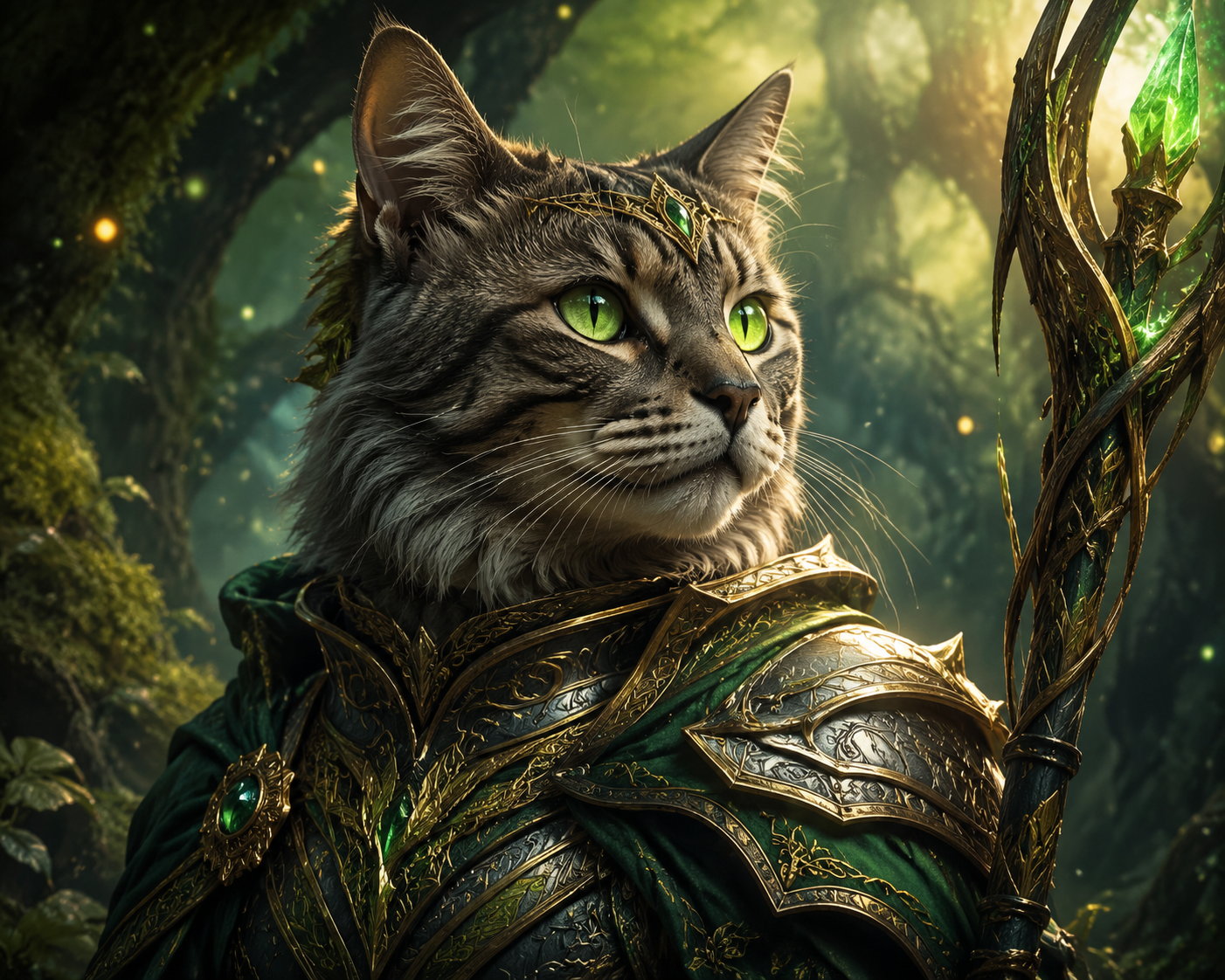 Fantasy elven warrior cat with magical glowing eyes, AI pet portrait generated on Fanch AI with GPT Image 2