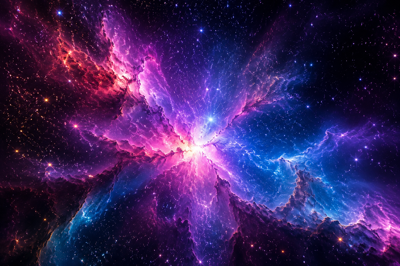 Cosmic nebula with purple and blue swirling gases, AI space wallpaper on Fanch AI