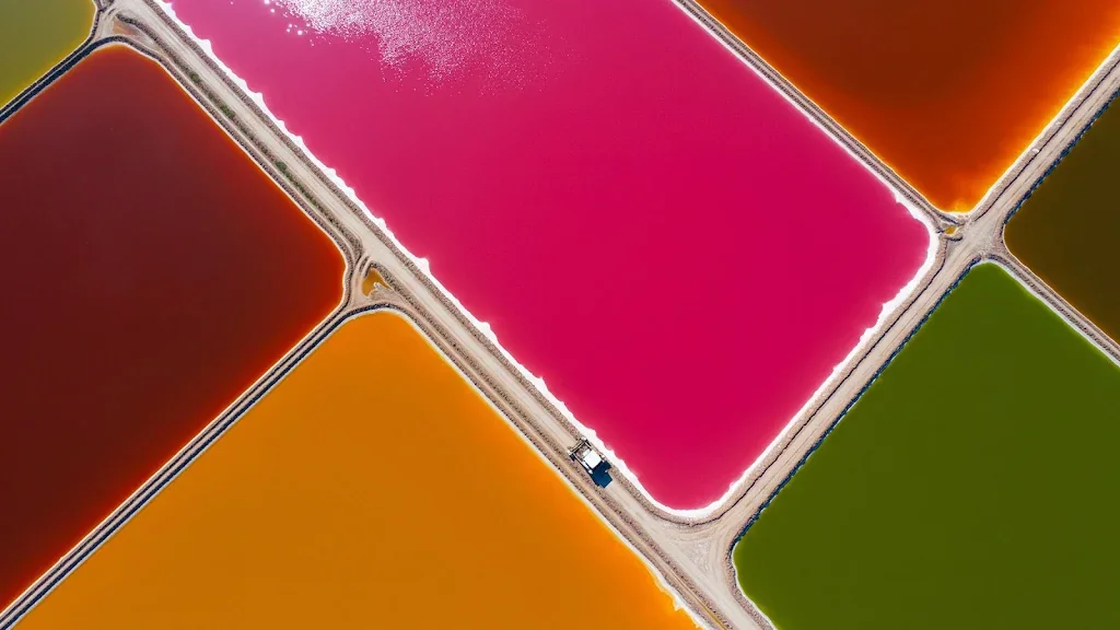 Salt ponds aerial, vibrant colors