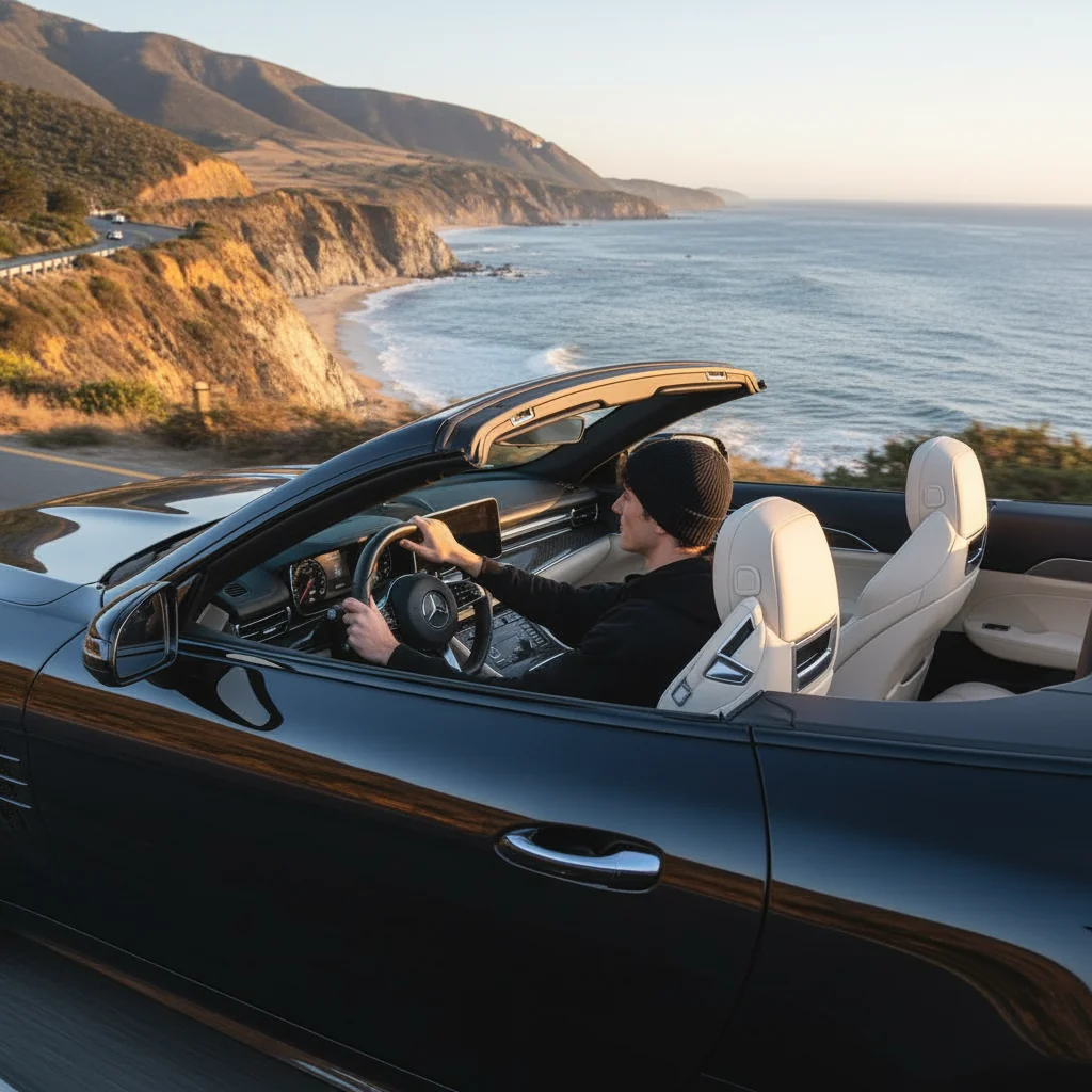 Man driving a car down the California coastline, generated with Nano Banana Pro AI Image Generator