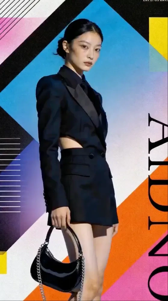 Edgy model in black cutout suit.